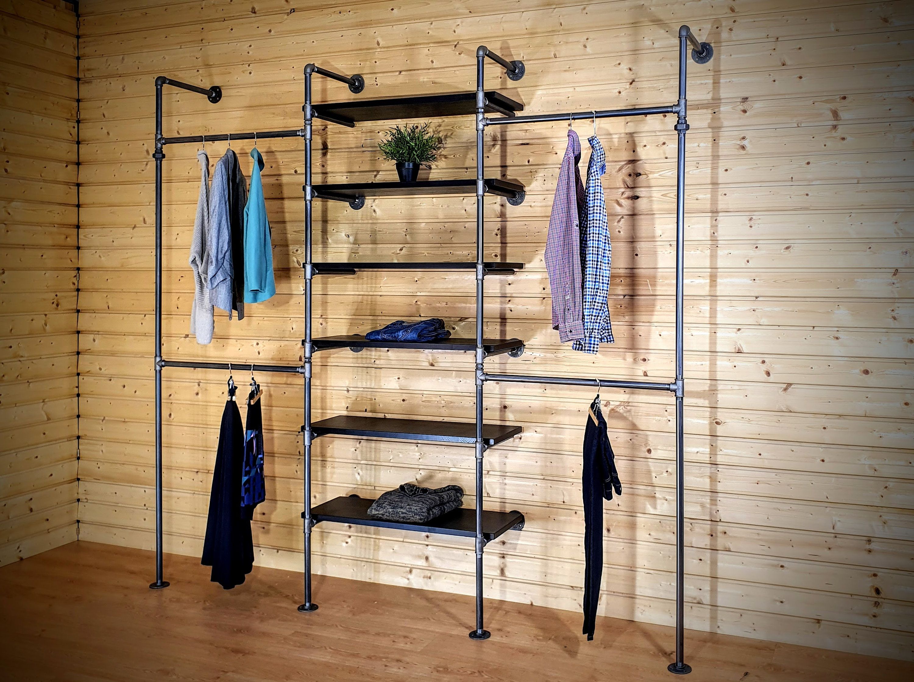 Industrial Pipe Clothing Rack With Shelves / Clothes Storage – Etsy In Wardrobes With Cover Clothes Rack (View 13 of 20)