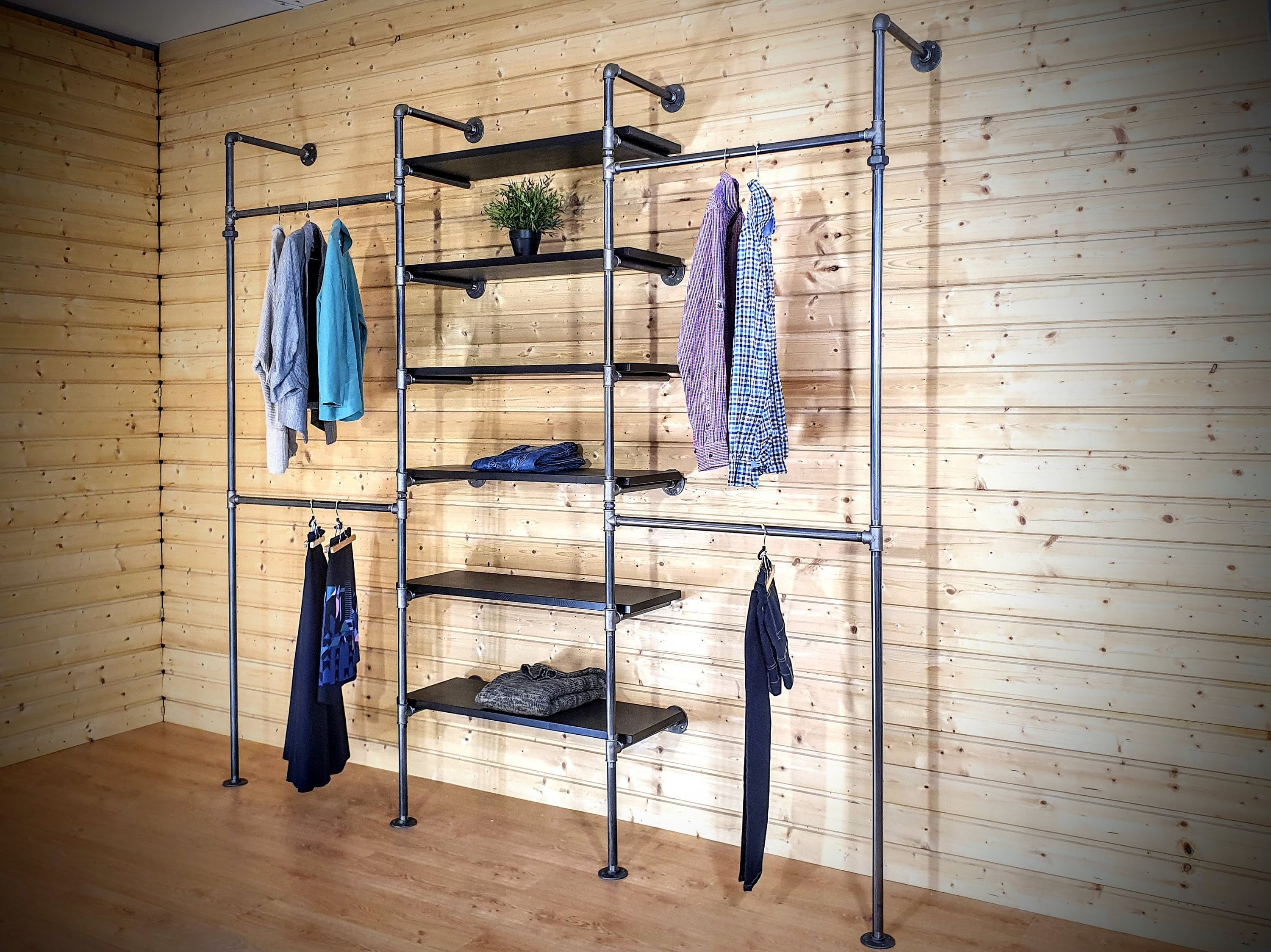 Industrial Pipe Clothing Rack With Shelves / Clothes Storage – Etsy Throughout Built In Garment Rack Wardrobes (Gallery 4 of 20)