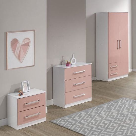 Ingrid 3pc Bedroom Furniture Set In White And Pink High Gloss | Furniture  In Fashion Inside Cheap White Wardrobes Sets (View 14 of 20)