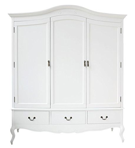 Juliette Shabby Chic White Triple Wardrobe With Hanging Rails, Shelves And  Deep Drawers, Stunning Large 3 Door Wardrobe With Regard To Shabby Chic Wardrobes For Sale (View 12 of 20)