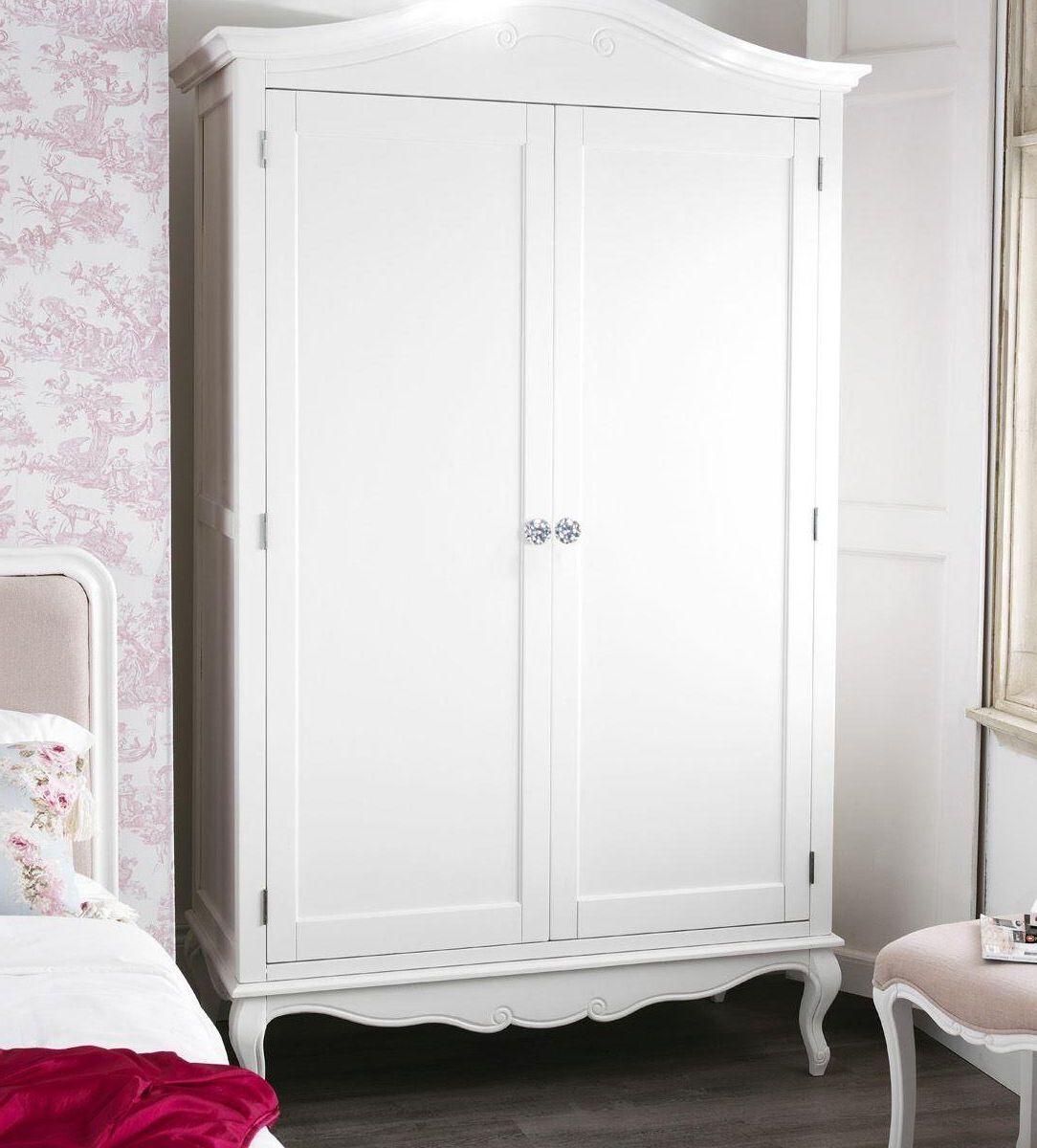 Juliette White Double Freestanding Shabby Chic Wardrobe With Crystal  Handles – French Style | Furniture.co.uk In French Shabby Chic Wardrobes (Gallery 8 of 20)