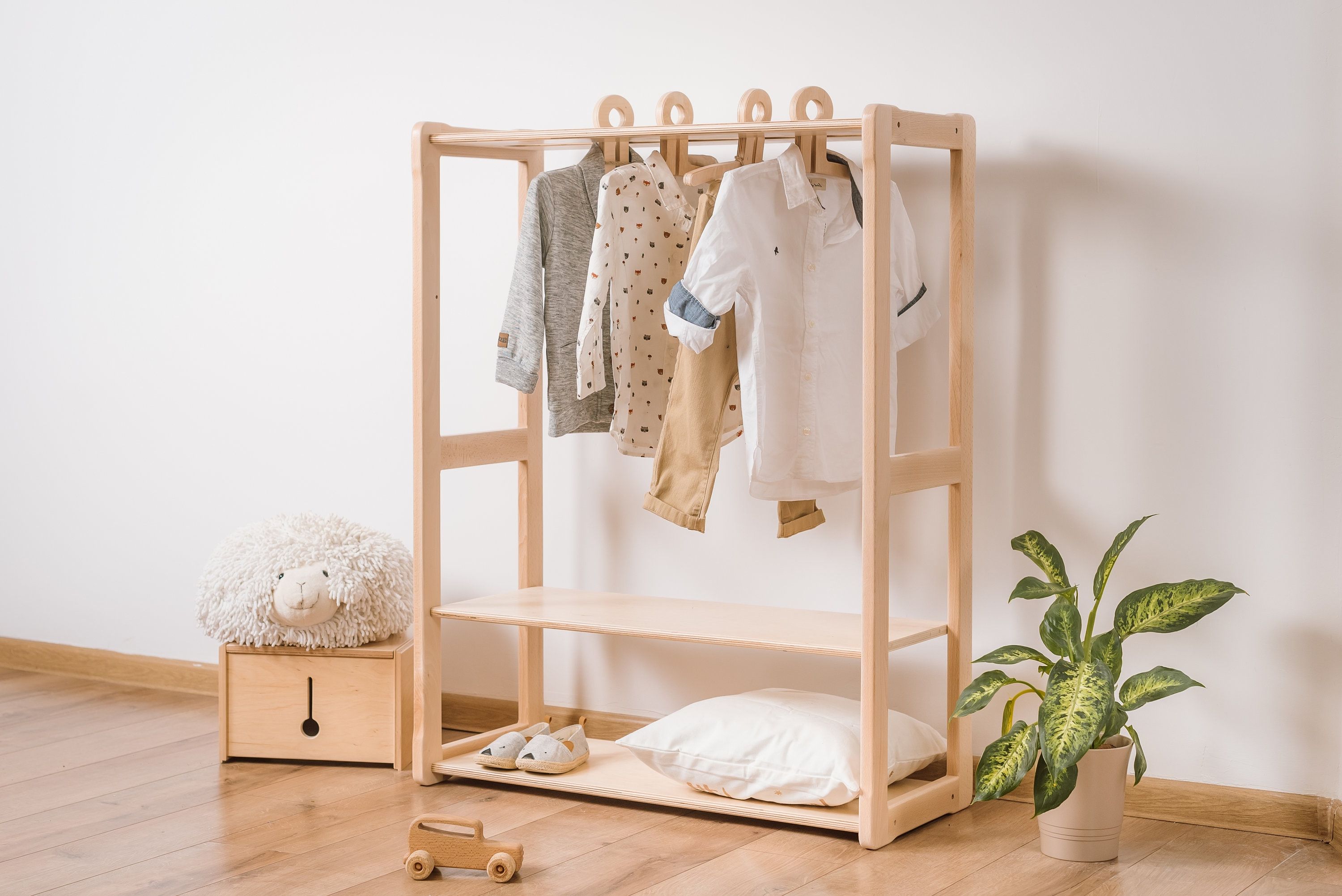 Kids Clothing Rack Type A With Shelf Wood Clothes Rack – Etsy Pertaining To Double Rail Childrens Wardrobes (View 8 of 20)