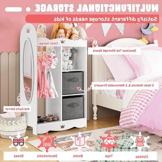 Kids Dress Up Storage Costume Closet With Mirror And Toy Bins Bedroom  Storage Cabinet Wardrobe Clothes Storages Home Furniture – Aliexpress For Wardrobes With 2 Bins (View 4 of 20)