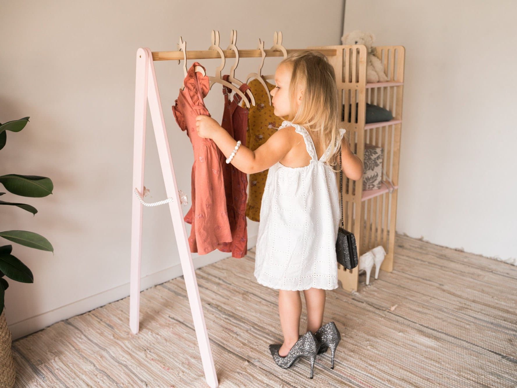 Kids Montessori Wardrobe Wood Clothing Rack Kids Closet Kid – Etsy Pertaining To Kids Dress Up Wardrobes Closet (View 9 of 20)