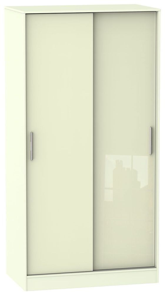 Knightsbridge High Gloss Cream 2 Door Sliding Wardrobe – Cfs Furniture Uk With Cream Gloss Wardrobes (Gallery 17 of 20)