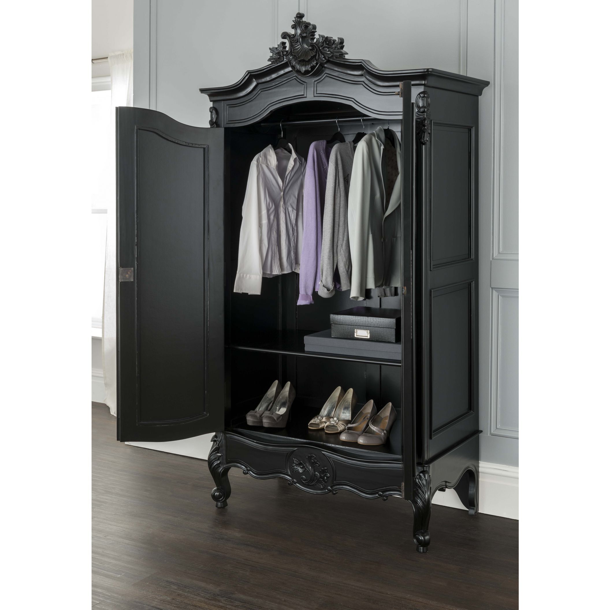 La Rochelle Antique French Wardrobe | Black Furniture Collection Pertaining To Black French Style Wardrobes (View 11 of 20)