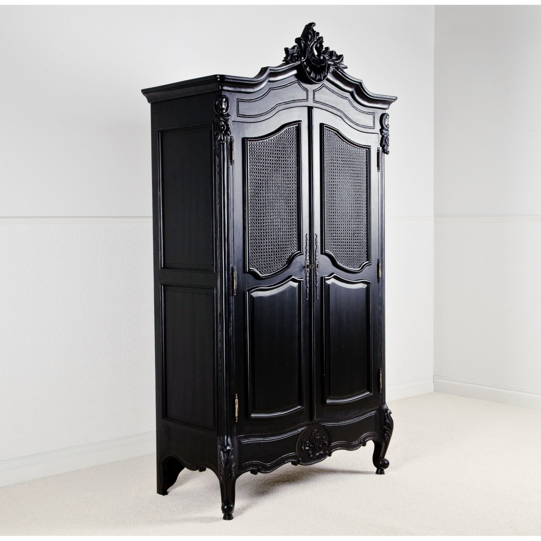 La Rochelle Black Antique French Bed (size: Double) + La Rochelle Black  Antique French Bedside + With Regard To Black French Style Wardrobes (Gallery 2 of 20)