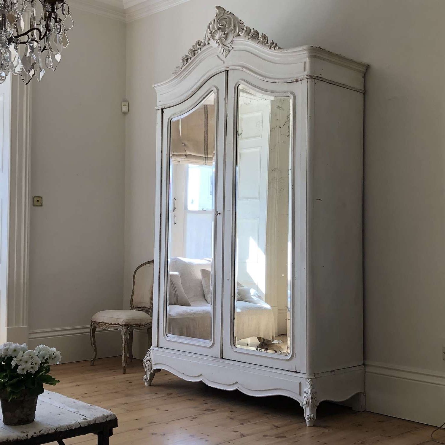 Large Antique French Armoire Wardrobe With Hanging Rail Inside French Style Armoires Wardrobes (Gallery 6 of 20)