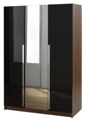 Las Vegas High Gloss 3 Door Mirrored Wardrobe Black & Walnut | Mirrored  Wardrobe, Frosted Glass Interior Doors, Corner Wardrobe For Black Gloss 3 Door Wardrobes (Gallery 7 of 20)