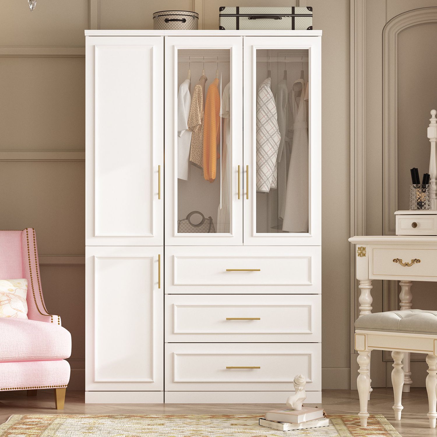 Latitude Run® Armoire | Wayfair Intended For White Wardrobes With Drawers (View 7 of 20)