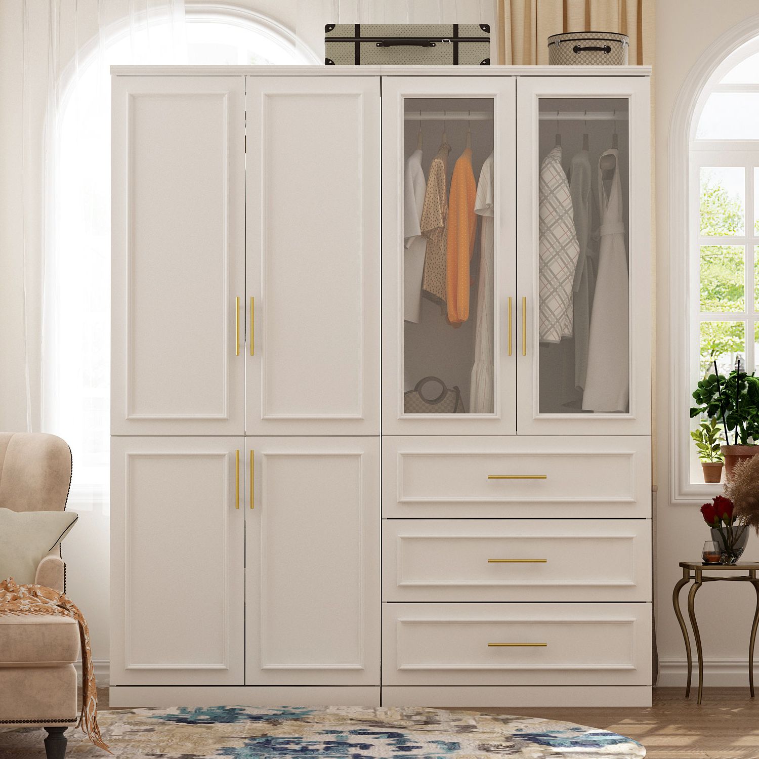 Latitude Run® Solid + Manufactured Wood Armoire & Reviews | Wayfair Pertaining To White Wardrobes With Drawers (View 13 of 20)
