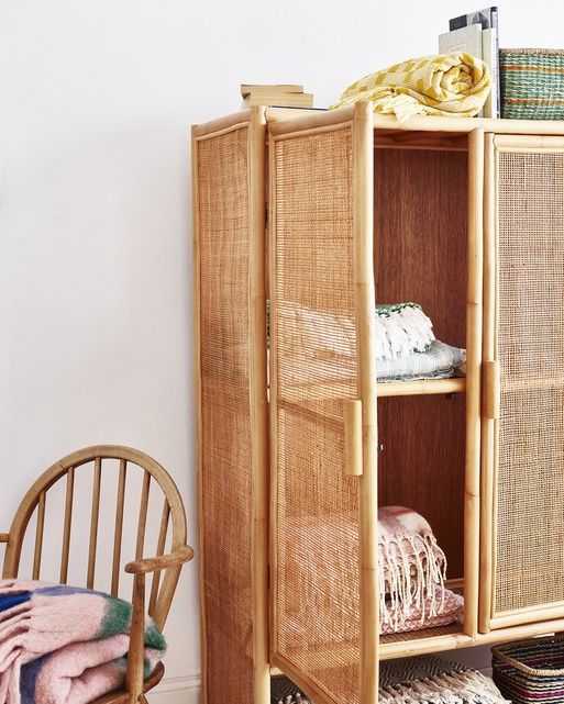 Leon Natural Rattan Wood Armoire Wardrobe | Oliver Bonas Throughout Wicker Armoire Wardrobes (Gallery 8 of 20)