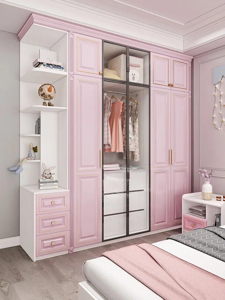 Light And Luxurious Children's Glass Wardrobe, Household Bedroom Corner,  Simple Modern Pink Girl's Room, Wardrobe – Wardrobes – Aliexpress With Regard To Childrens Pink Wardrobes (Gallery 8 of 20)