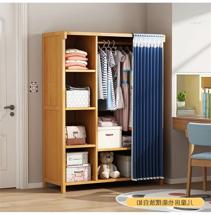 Light Luxury Bedroom Wardrobes Simple Multifunctional Shelf With Curtain  Clothes Rack Bedroom Furniture Modern Bedroom Cabinets – Aliexpress Intended For Double Canvas Wardrobes (View 14 of 20)