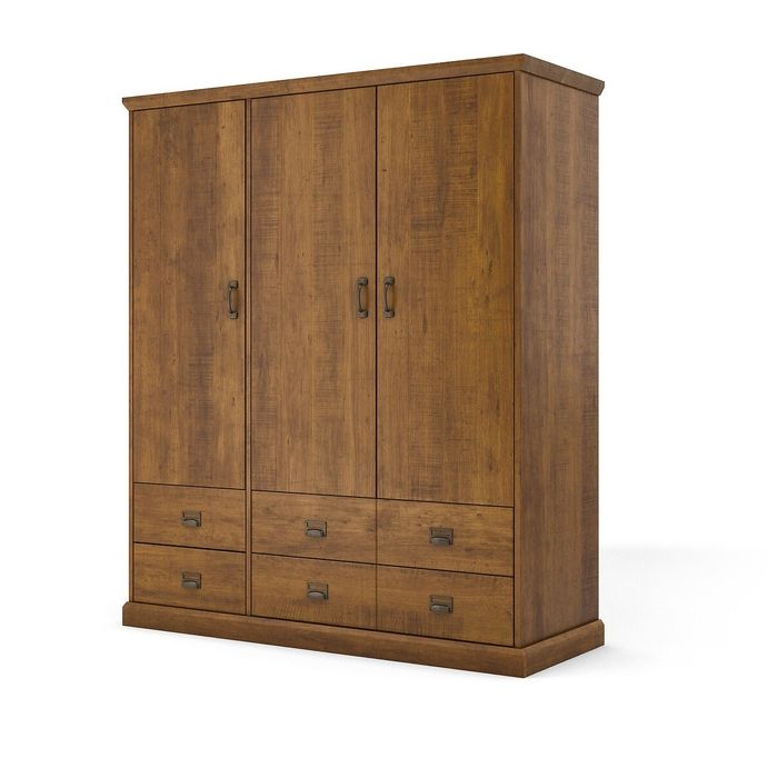 Lindley Triple 4 Drawer Pine Wardrobe, Dark Oak Wood, La Redoute Interieurs  | La Redoute Inside Pine Wardrobes With Drawers And Shelves (View 16 of 20)