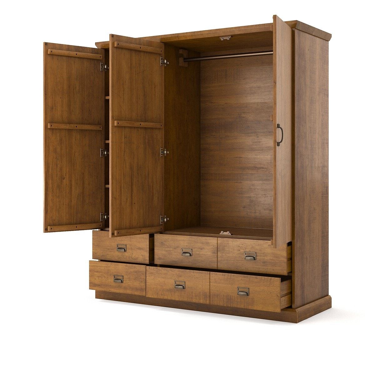 Lindley Triple 4 Drawer Pine Wardrobe, Dark Oak Wood, La Redoute Interieurs  | La Redoute With Regard To Pine Wardrobes With Drawers And Shelves (Gallery 14 of 20)
