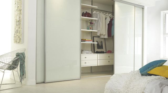 Linear White Gloss Sliding Wardrobe Doors – Contemporary – Bedroom –  Hampshire | Houzz Uk Inside White Gloss Sliding Wardrobes (View 14 of 20)