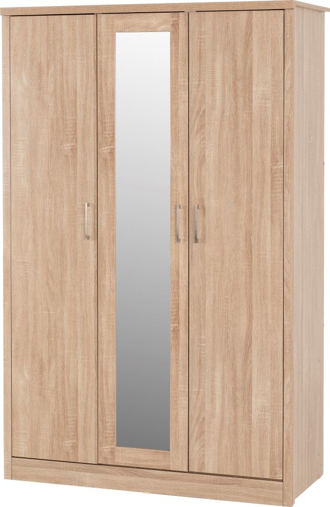 Lisbon Light Oak 3 Door Wardrobe Buy Now For £261.99 Regarding Oak 3 Door Wardrobes (Gallery 7 of 20)