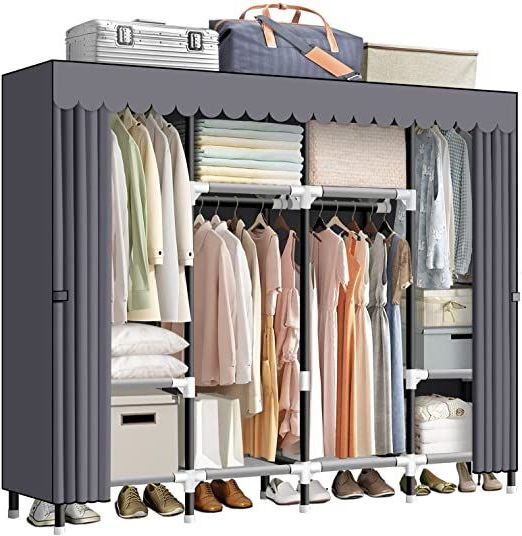 Lokeme Portable Closet, 61 Inch Portable Wardrobe With 3 Hanging Rods And 6  Storage Shelves, Non Woven Fabric, Stable And Easy Assembly Grey Portable  Closets Fo… In 2023 | Portable Closet, Clothes Storage Organizer, Portable  Wardrobe Inside 6 Shelf Non Woven Wardrobes (Gallery 17 of 20)