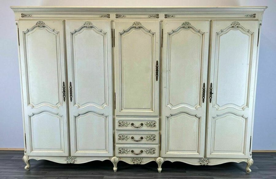 Louis Xv Style Shabby Chic French Carved 5 Door Armoire Wardrobe | Vinterior With Chic Wardrobes (Gallery 17 of 20)