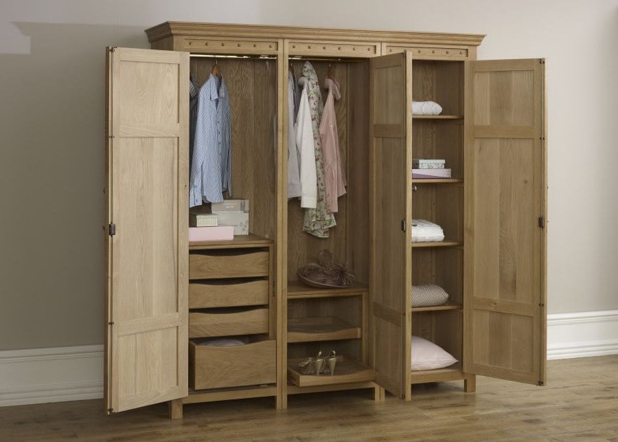 Luxury 3 Door Solid Wood Wardrobe With Free Uk Delivery Inside 3 Door Wardrobes With Drawers And Shelves (View 17 of 20)