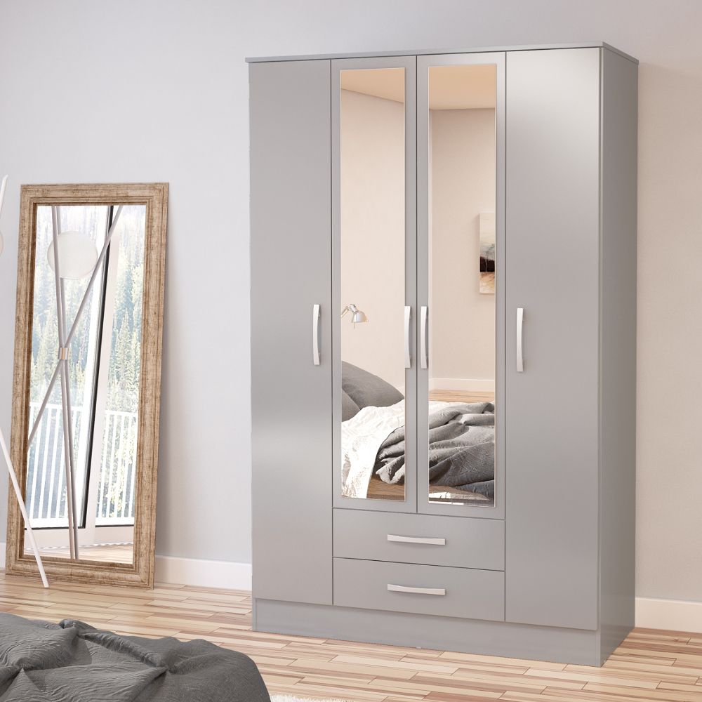 Lynx Grey 4 Door 2 Drawer Wardrobe With Mirror | Happy Beds Inside 4 Door Wardrobes With Mirror And Drawers (Gallery 1 of 20)