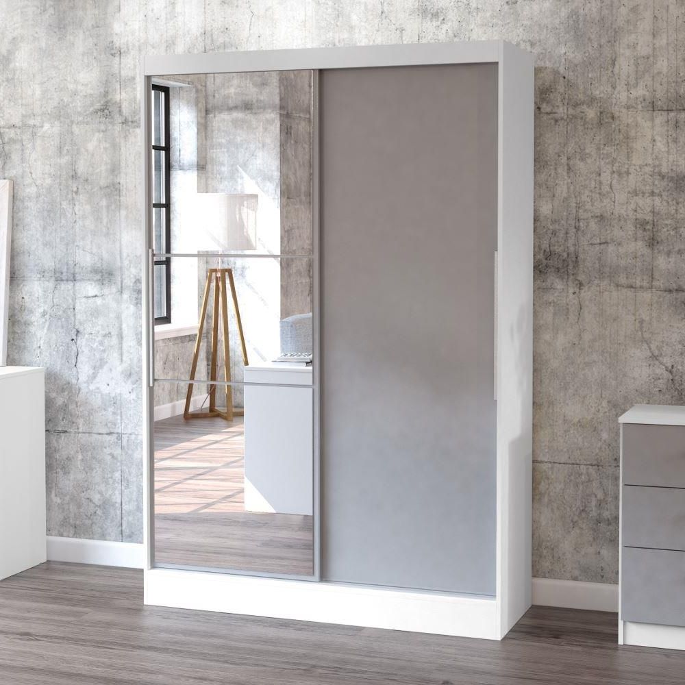 Lynx White And Grey 2 Door Sliding Wardrobe | Happy Beds Intended For 2 Sliding Door Wardrobes (Gallery 18 of 20)