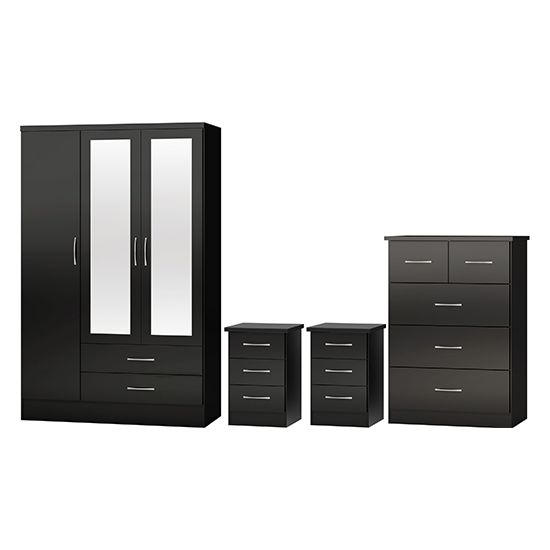 Mack Gloss Bedroom Set With 4 Doors Wardrobe In Black | Furniture In Fashion For Black And White Wardrobes Set (Gallery 9 of 20)