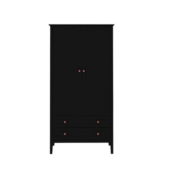 Manhattan Comfort Crown Black Full Armoire With Hanging Rod And 2 Drawers  (78.74 In. H X 40.35 In. W X 25.31 In. D) 167gmc2 – The Home Depot With Regard To Black Wardrobes With Drawers (Gallery 4 of 20)