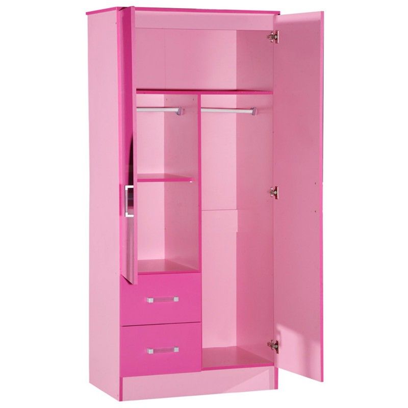 Marina Pink Gloss Two Tone 2 Door Combi Wardrobe Throughout Pink High Gloss Wardrobes (Gallery 3 of 20)