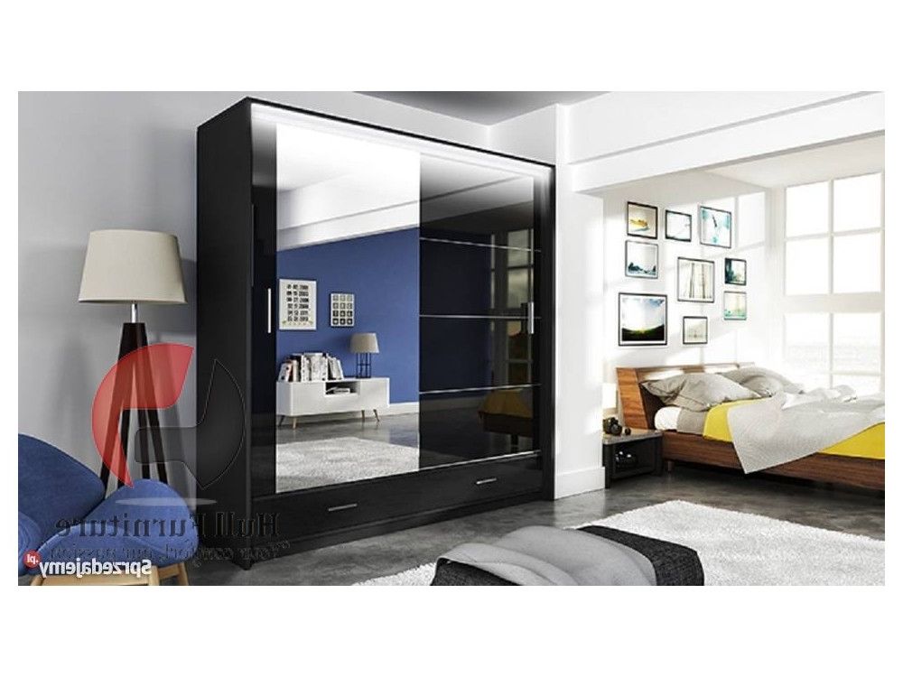 Marsylia Wardrobe, Black Gloss + Mirror 208,hull Furniture Throughout Black Gloss Mirror Wardrobes (View 10 of 14)
