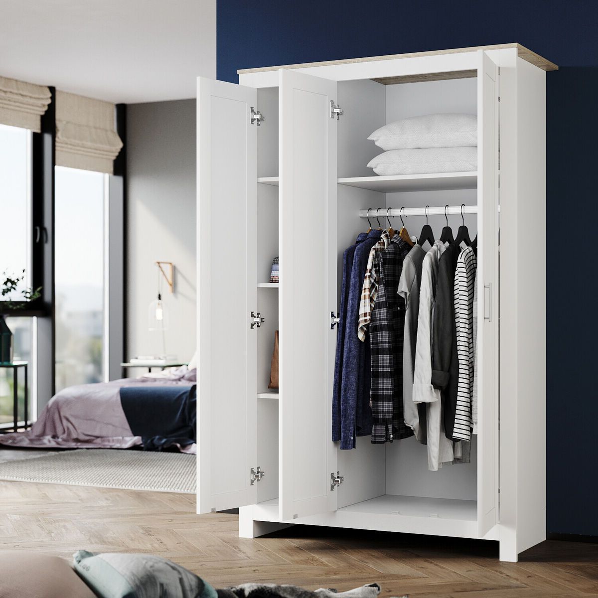 Matt White Gloss 3 Door Wardrobe Storage With Shelves Rail Bedroom Furniture  | Ebay Inside 5 Door Wardrobes Bedroom Furniture (View 15 of 20)