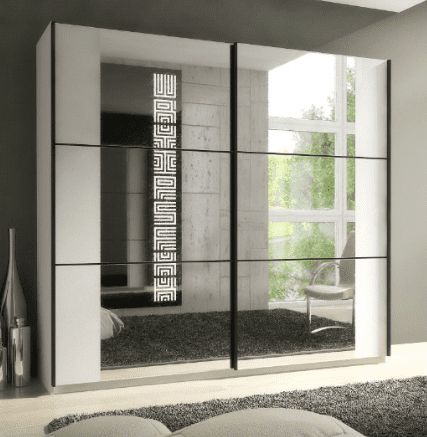Memphis Sliding Large Mirrored Wardrobe White P8ssok02 Within Wardrobes With Mirror (Gallery 15 of 20)