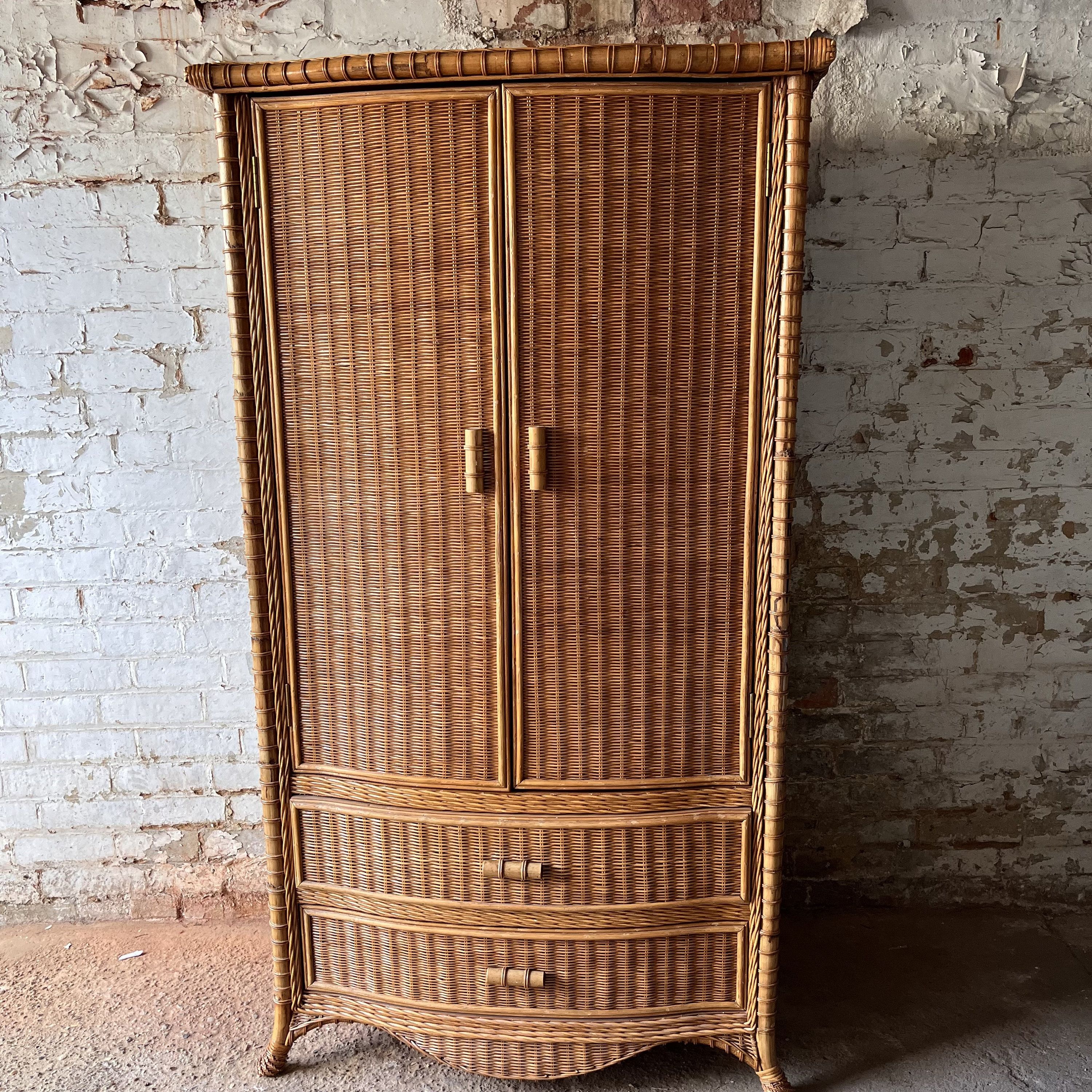 Mid Century Bamboo And Wicker Wardrobe / Storage / Tallboy – Etsy Ireland Throughout Wicker Armoire Wardrobes (View 4 of 20)
