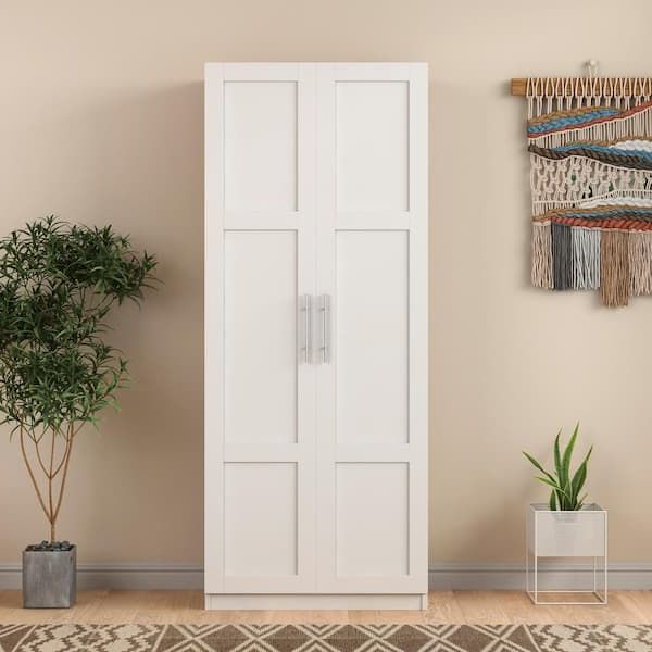 Mieres White Armoire Wardrobe, 2 Doors Bedroom Storage Cabinet With 3  Shelves (29.53"w X 15.75" D X 70.87"h) Wyzw331s000761 – The Home Depot With Regard To Tall White Wardrobes (Gallery 15 of 20)