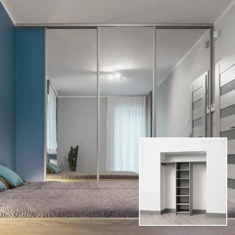 Mirrored Wardrobe Sliding Doors Sliver Track And Profile – 3 Door Kit With  Shelf Tower Regarding Three Door Mirrored Wardrobes (View 11 of 20)