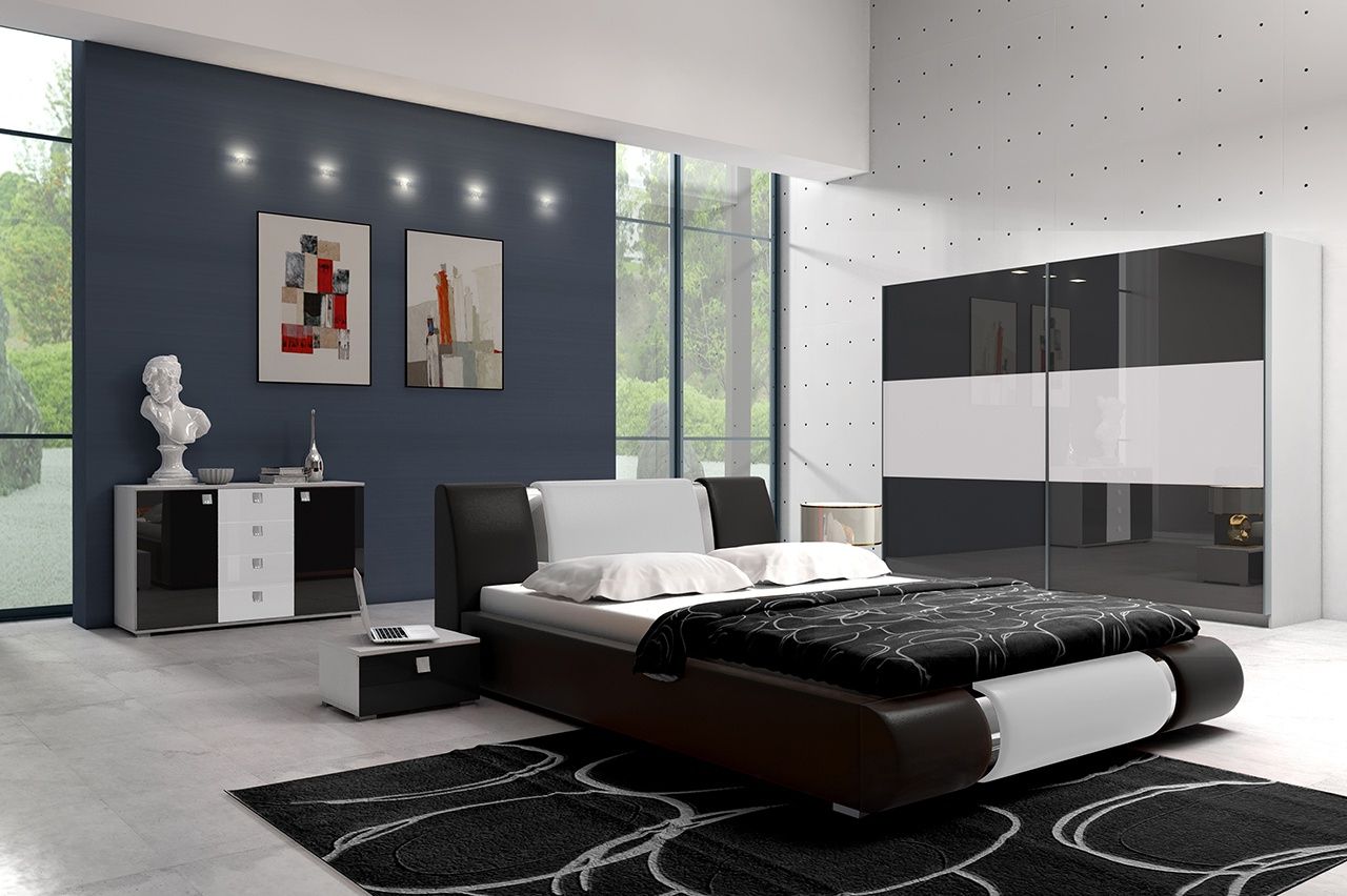 Modern Bedroom Furniture Set "riva" Ottoman Bedroom Bed Storage Wardrobe  Sliding Doors Chest Of Drawers Bedside Tables – Furniture Just4u Limited In Black And White Wardrobes Set (View 13 of 20)