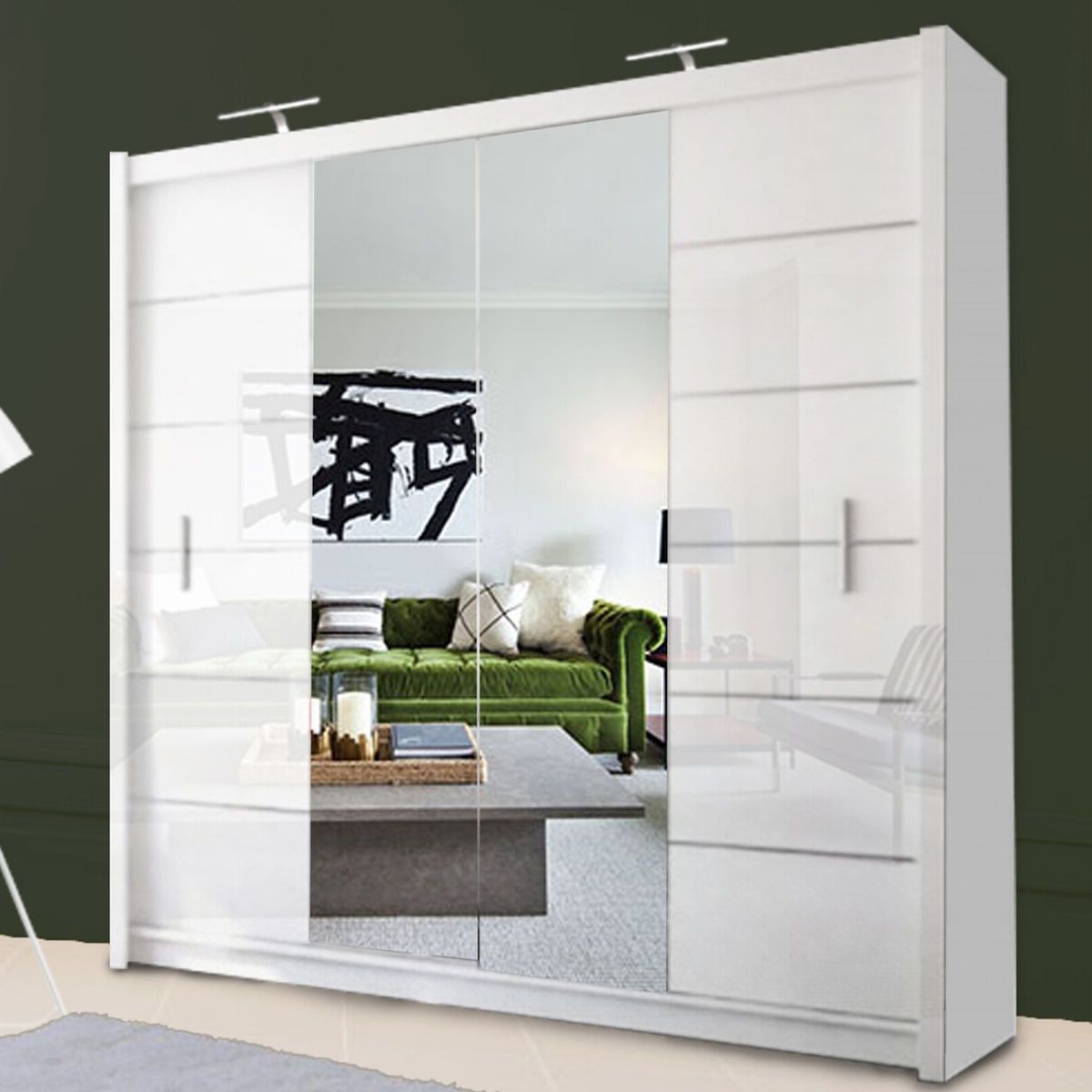 Modern Double Sliding Door Wardrobe Center Mirror Lisbon 2 Colours – 3  Sizes | Ebay Intended For Double Wardrobes With Mirror (Gallery 16 of 20)
