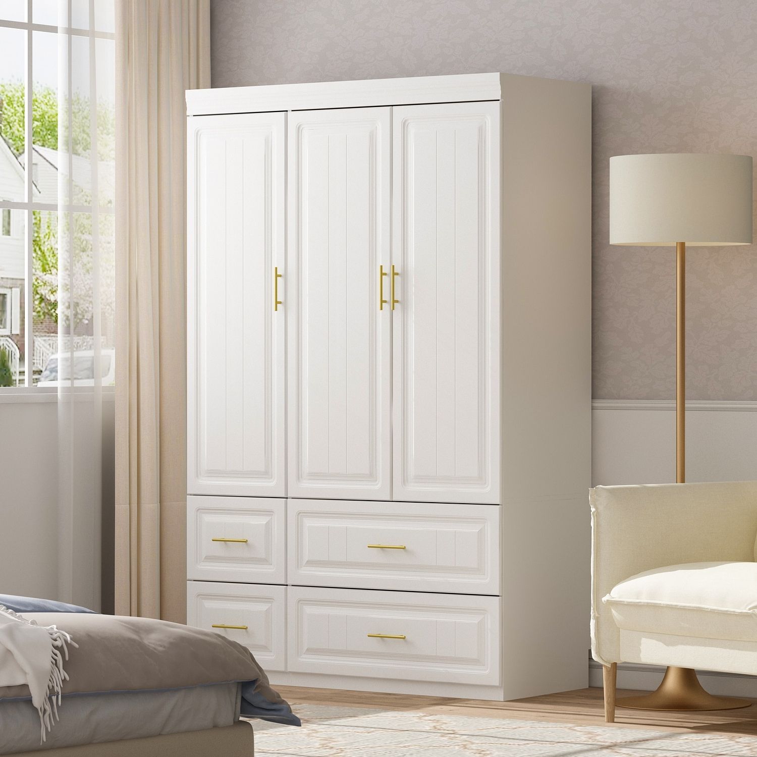 Modern Freestanding Wardrobe Armoire Closet High Cabinet Storage White –  Bed Bath & Beyond – 36256383 With Regard To White And Pine Wardrobes (Gallery 1 of 12)