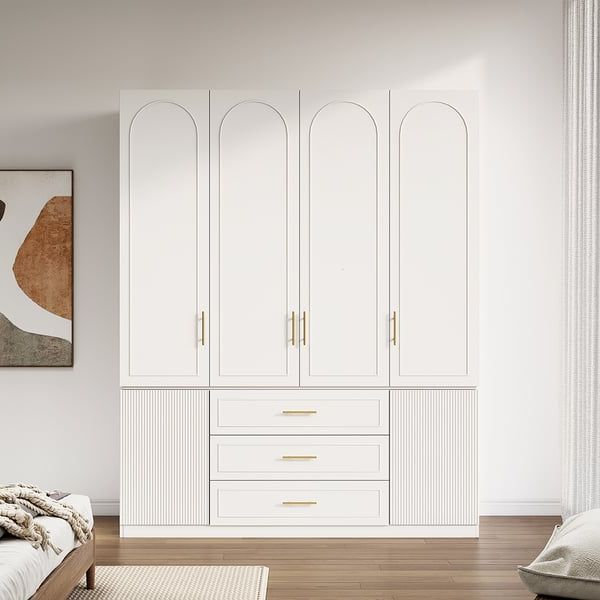 Modern Luxury White Wide Armoire Clothes Cabinet With 3 Drawers & 6  Doors Homary Throughout White Wardrobes With Drawers (Gallery 10 of 20)