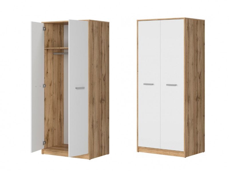 Modern Slimline Double Wardrobe 2 Door Storage Unit With Hanging Rail 80cm  White Matt/oak – Matos Throughout Double Rail White Wardrobes (View 14 of 20)