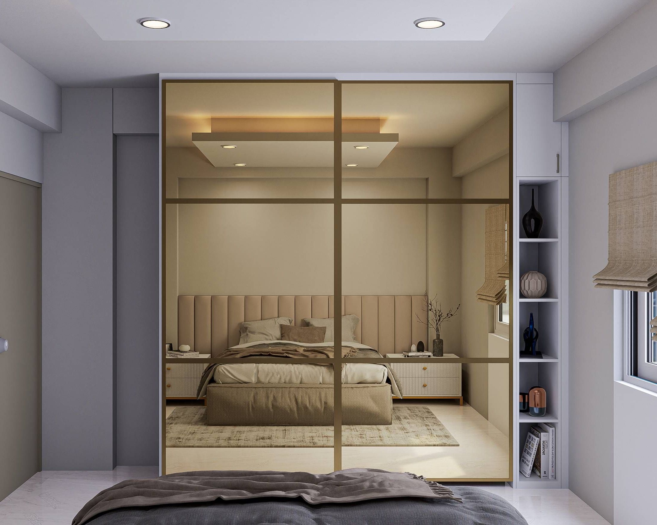 Modern Spacious Wardrobe Design With Mirror And Sliding Door | Livspace For Mirrored Wardrobes (View 18 of 20)
