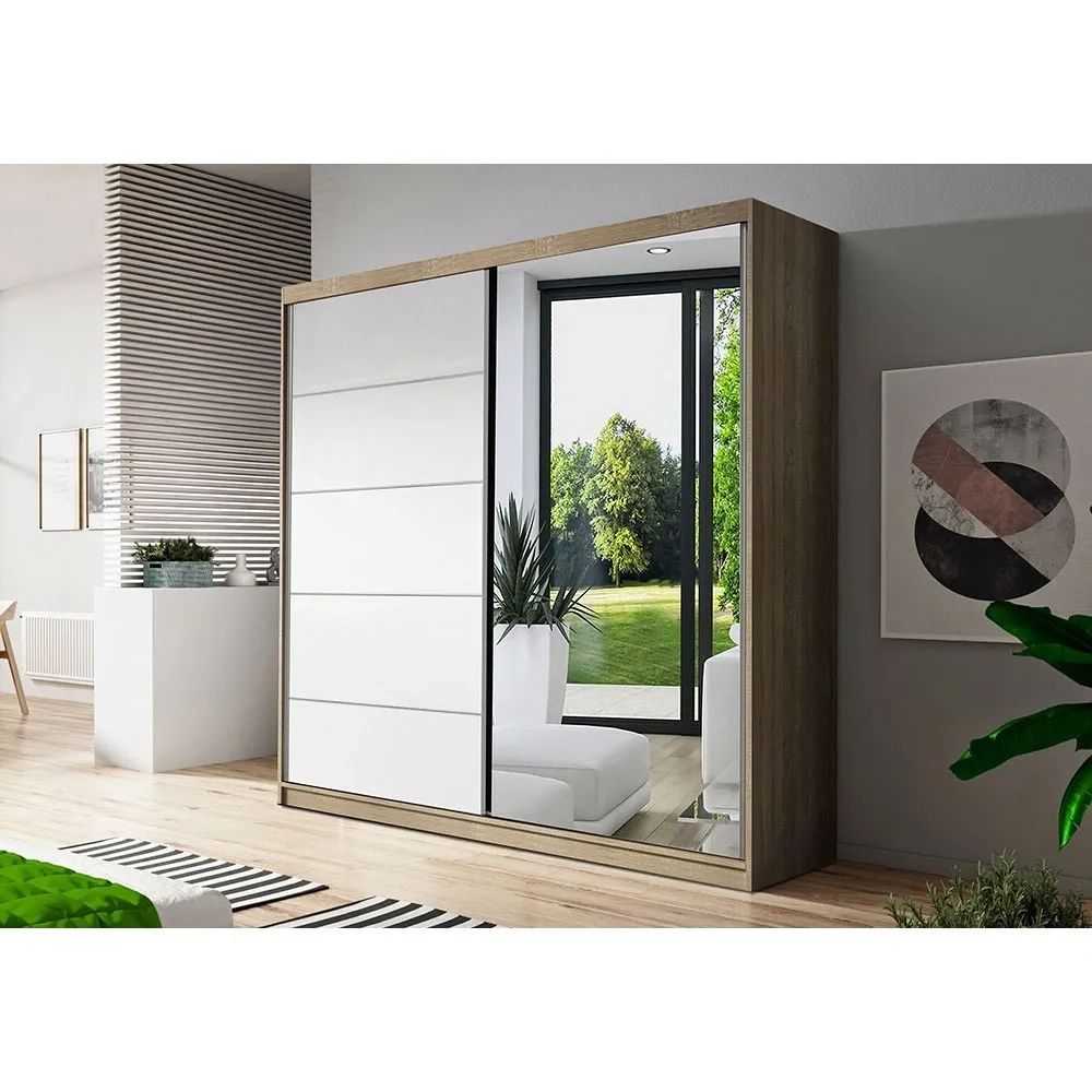 Modern Wardrobes Bon 160cm Mirrored Two Sliding Doors Free Delivery | Ebay Inside Cheap Mirrored Wardrobes (View 13 of 20)