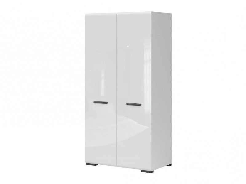 Modern White Gloss Double Two Door Wardrobe Storage Unit 100cm Black Accent  | Impact Furniture For Double Rail White Wardrobes (View 5 of 20)