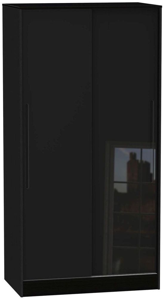 Monaco High Gloss Black 2 Door Sliding Wardrobe – Cfs Furniture Uk Intended For Gloss Black Wardrobes (Gallery 14 of 20)