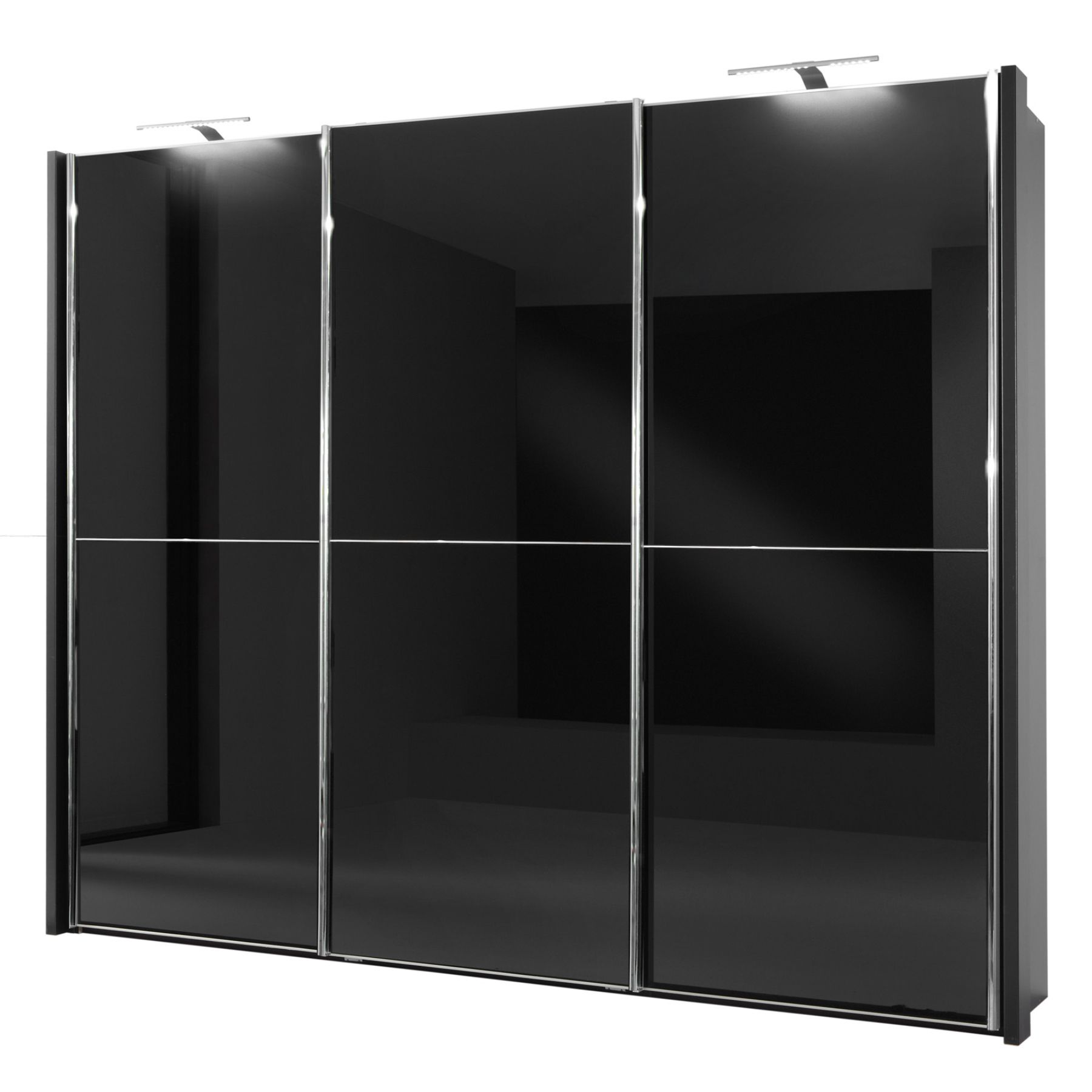 Monroe – 3 Black Gloss Doors – 3 Door Sliding Wardrobe (8 Variables Sizes)  – Semi Fitted Wardrobes – Progressive Furnishings For Gloss Black Wardrobes (View 4 of 20)