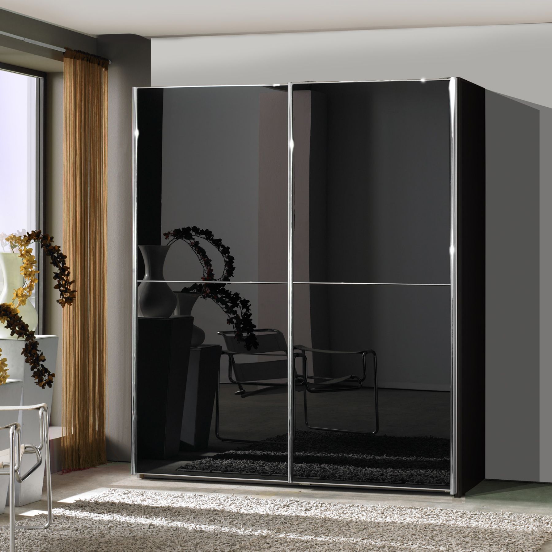 Monroe – Black Glass – 2 Door Sliding Wardrobe (4 Variable Sizes) –  Semi Fitted Wardrobes – Progressive Furnishings Throughout Large Black Wardrobes (View 5 of 20)