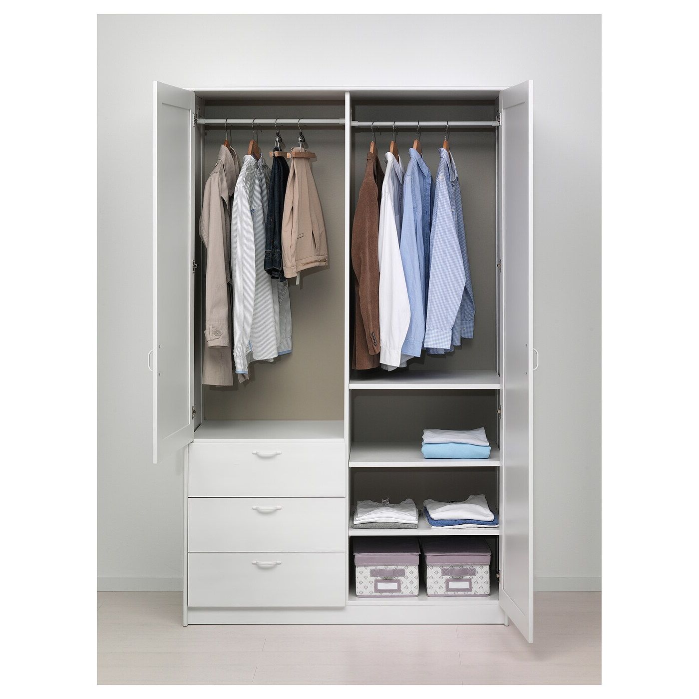 Musken Wardrobe With 2 Doors+3 Drawers, White, 124x60x201 Cm – Ikea Inside Wardrobes Drawers And Shelves Ikea (Gallery 7 of 20)