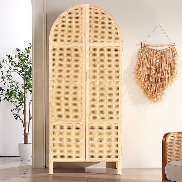 Natural Woven Rattan Bedroom Clothing Armoire With Hidden 2 Doors And  Drawers Wardrobe Homary In 2023 | Rattan Bedroom, Clothing Armoire, Wooden  Closet Pertaining To White Rattan Wardrobes (View 13 of 20)