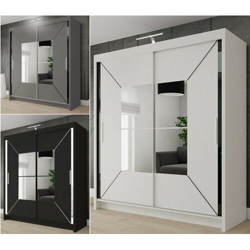 Nicole Double Mirrored Wardrobe | Sliding Wardrobe With Light On Onbuy Intended For Double Wardrobes With Mirror (View 8 of 20)
